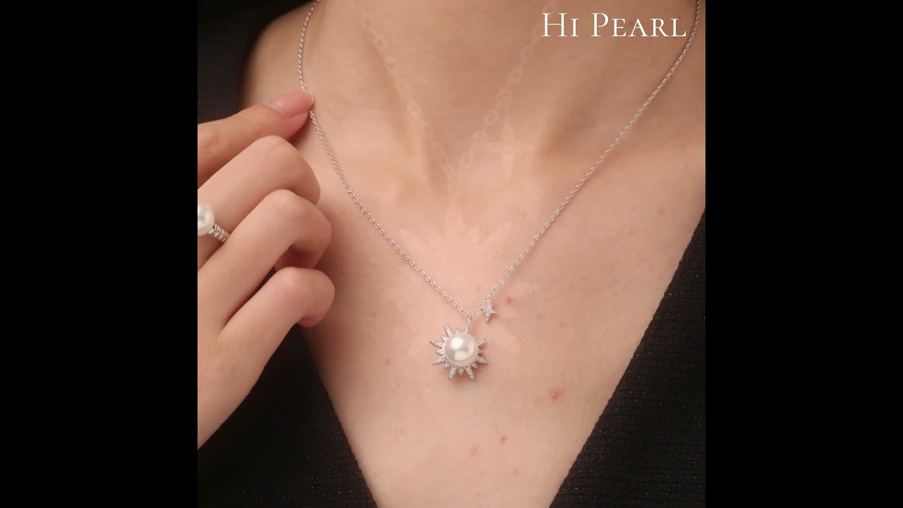Hi Pearl 10mm White Nature Round Pearl Pendant Necklace