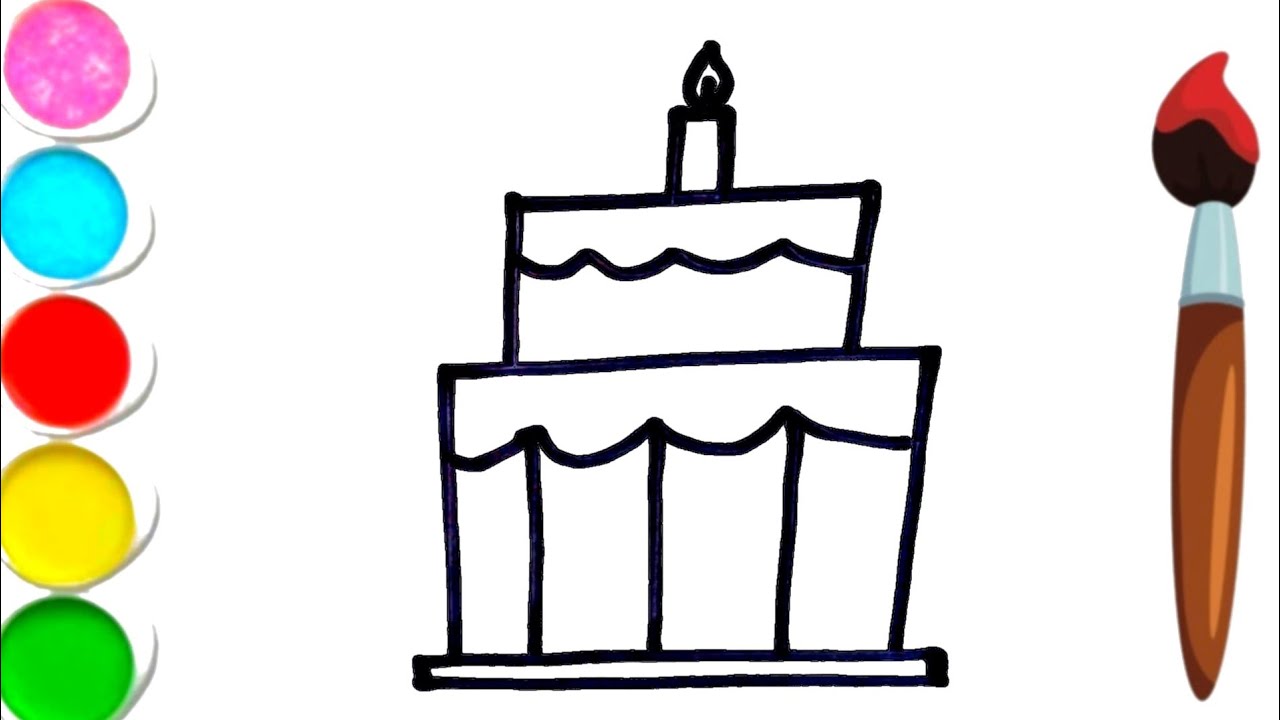 Милый рисунок торта на день рождения для детей 🎂 | Простая раскраска для малышей