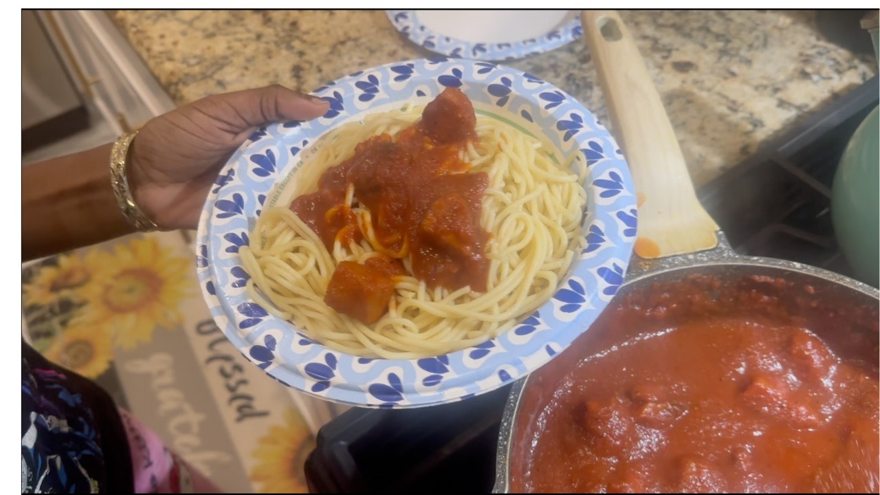Spaghetti and chicken ball