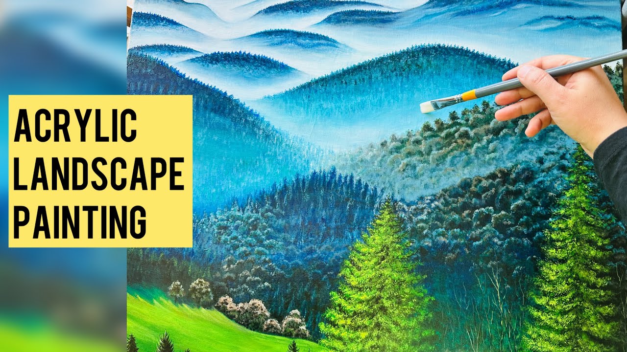 Misty Blue Mountains – Acrylic Landscape Painting | Depth & Serenity on Canvas