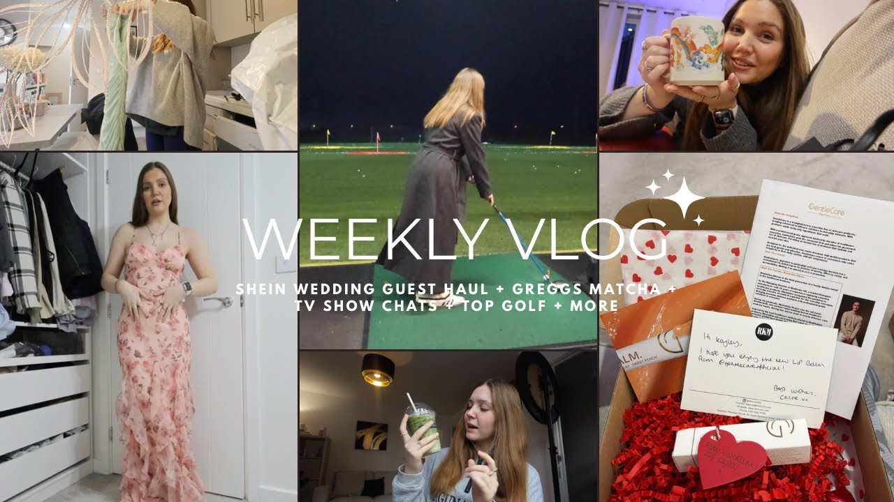 weekly vlog 5🍒shein wedding guest haul + greggs matcha + tv show chats + top golf + more 