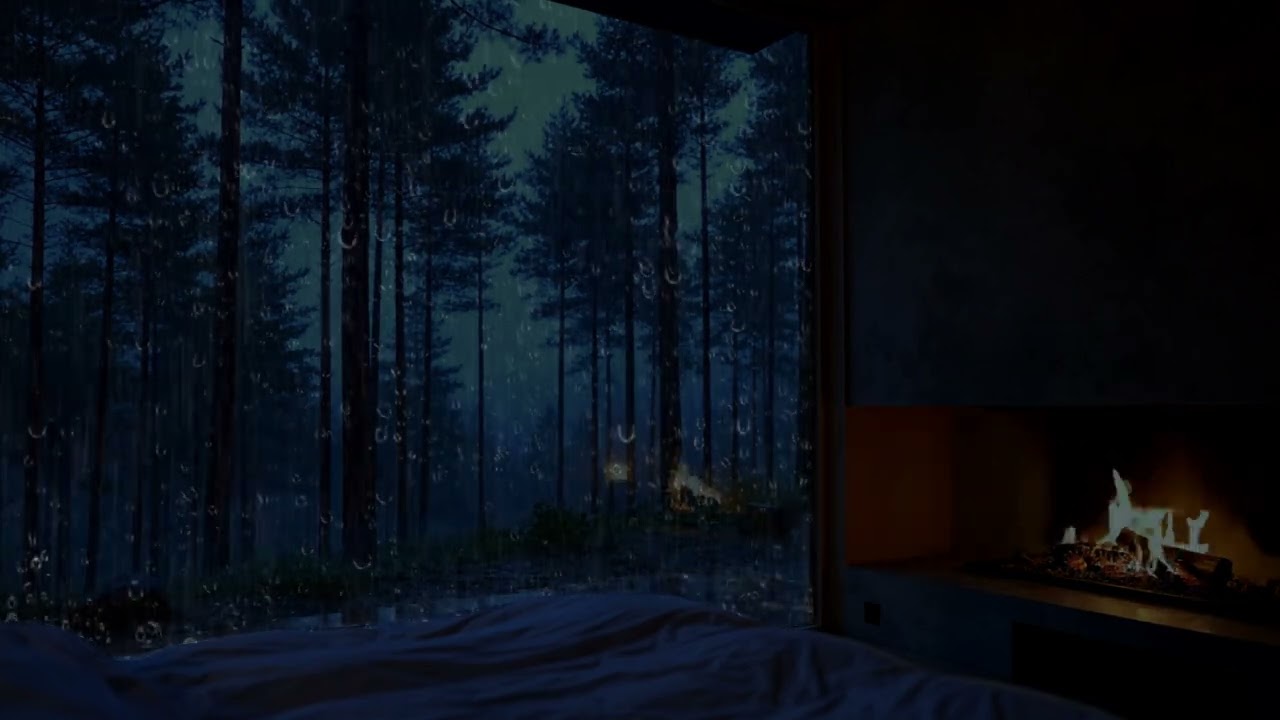 Night Rain & Fireplace Sounds | 3 Hours Calm Your Mind, Sleep & Beat Insomnia