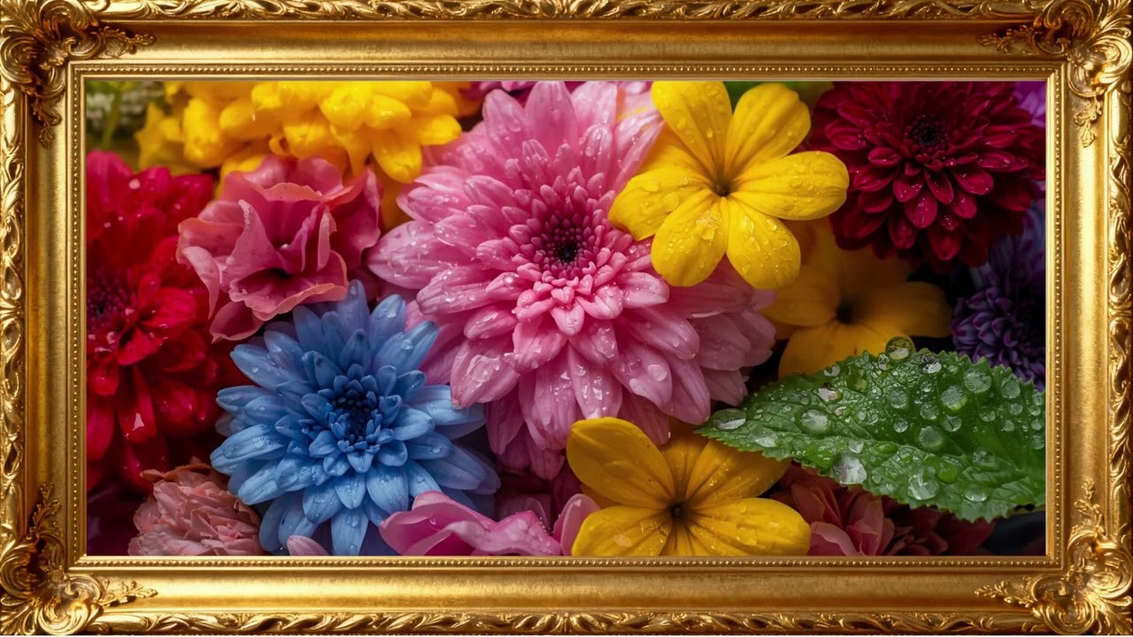 Rainbow Dew Harmony – 4K Floral Ambience for TV Background | 4K Frame TV Art