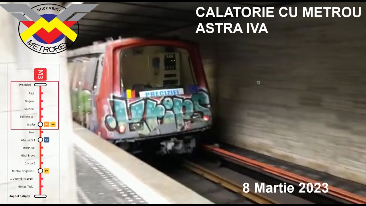 Calatorie cu rama de metrou Astra-IVA in Bucuresti | Magistrala M3 | Metro train in Bucharest
