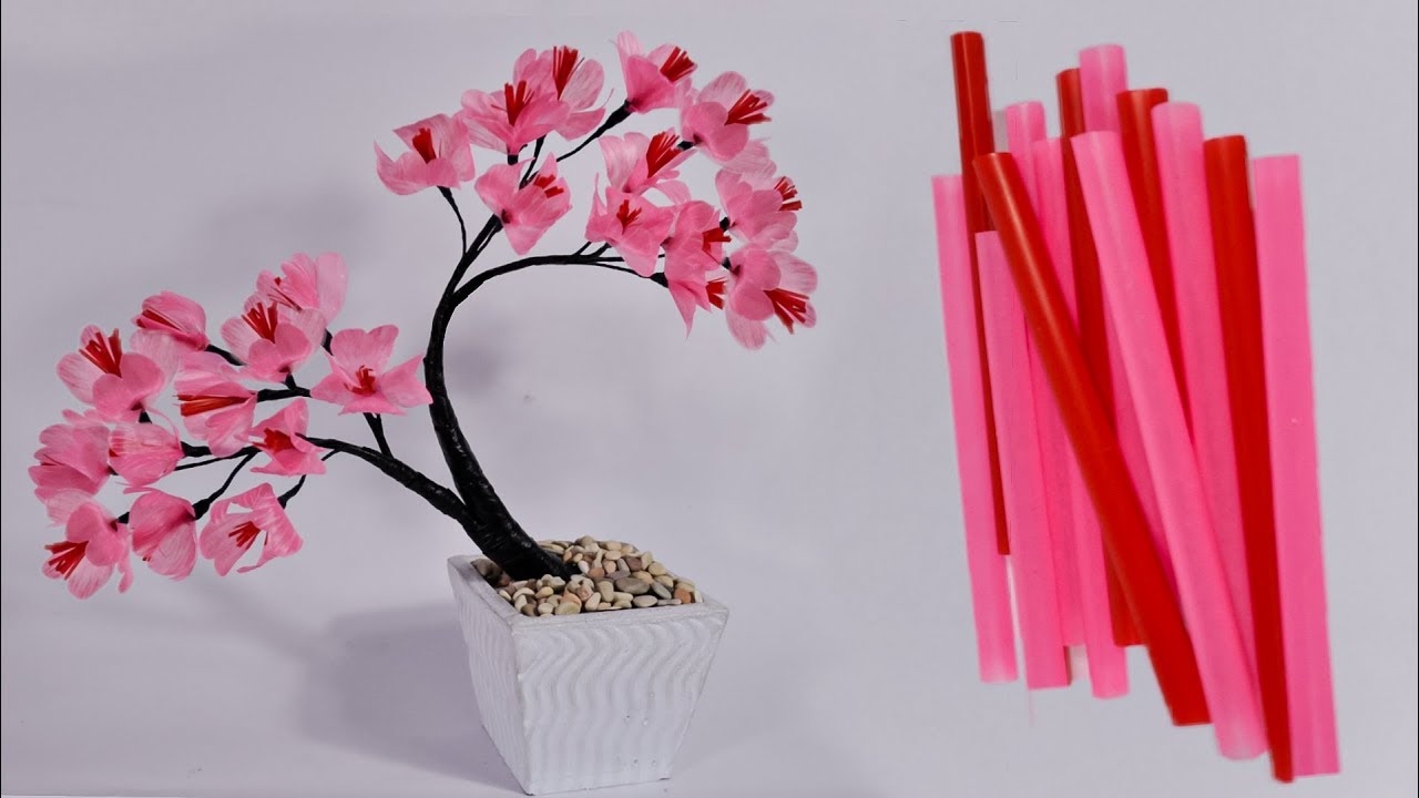 kerajinan bunga sakura sedotan kreatif | make beautiful flower art with a straw