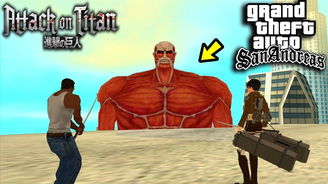 قراند سان اندرياس : مود هجوم العمالقة (تدمير لوس سانتوس) | GTA San Andreas Attack On Titan MOD