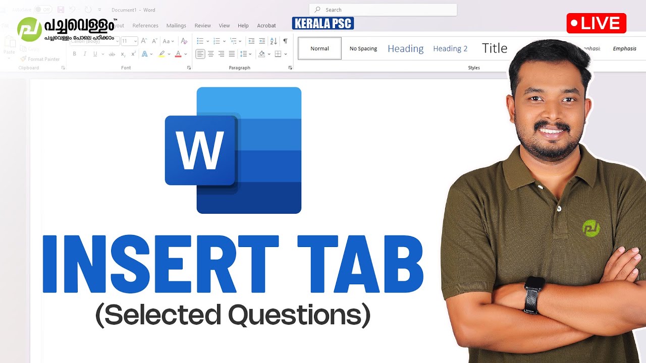 MS Word - INSERT TAB Selected Questions | CSEB Data Entry Operator | Typist Exam| Asif T| Kerala PSC