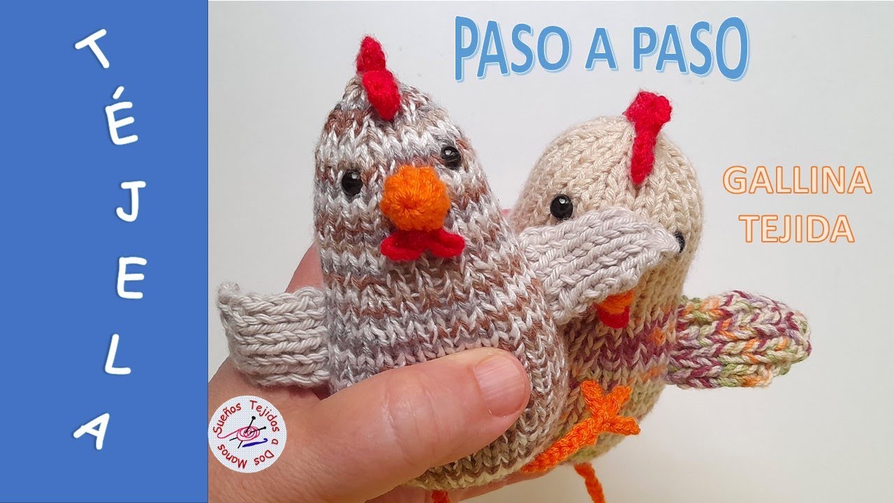 PEQUEÑAS GALLINAS TEJIDAS DOS  AGUJAS. PÁJARO TEJIDO. JUGUETE INFANTIL HECHO A MANO.