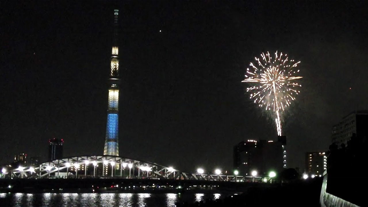 Fireworks and the Tokyo Skytree at Sumida River Fireworks Festival [iPhone 4S/HD]