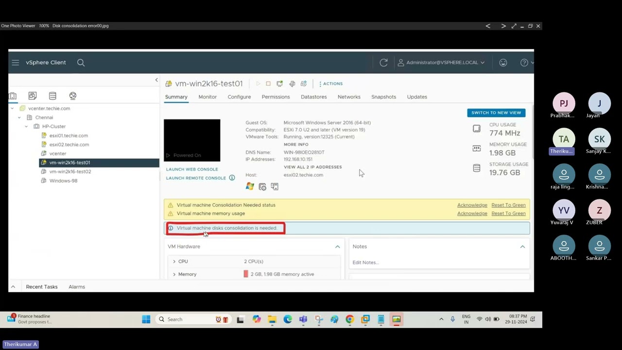 VMware Virtual Machine Disk Consolidation error and solutions -in Tamil|VMware VM Disk consolidation