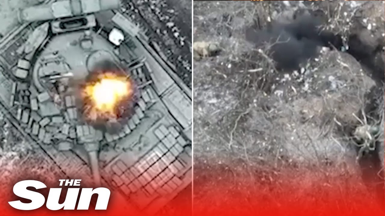 Ukrainian forces bombard Russian trenches and defend off tank attack