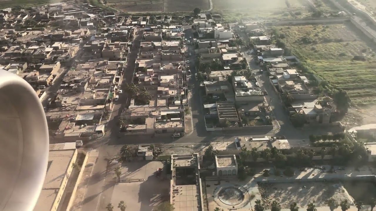 Arriving at Baghdad International Airport with aerial view