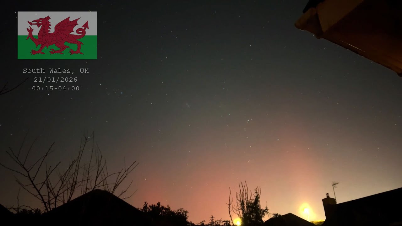 Very strong aurora over S Wales, UK 21/01/2026- Timelapse 00:15-04:00