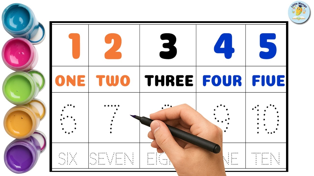 Learn Numbers 1 to 10 with Spelling | Number Tracing Dotted Lines for Kids | Brush & Colors Fun 🎨