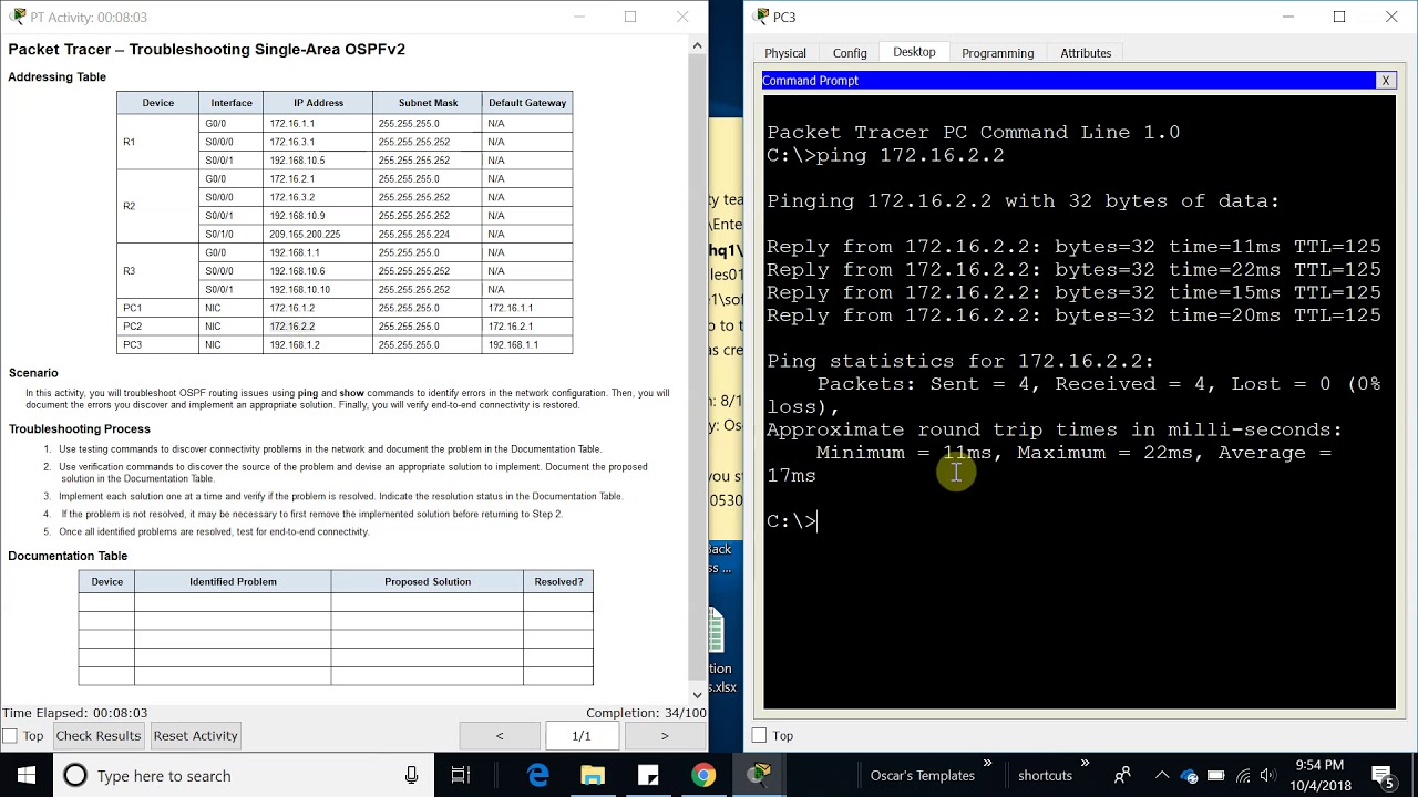 5.2.2.3 Packet Tracer - Troubleshooting Single-Area OSPFv2