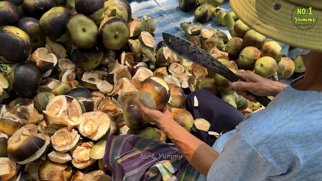 Once a year! Grandfather's amazing Palmyra Palm Fruit Cutting Skills - Street Food Thailand