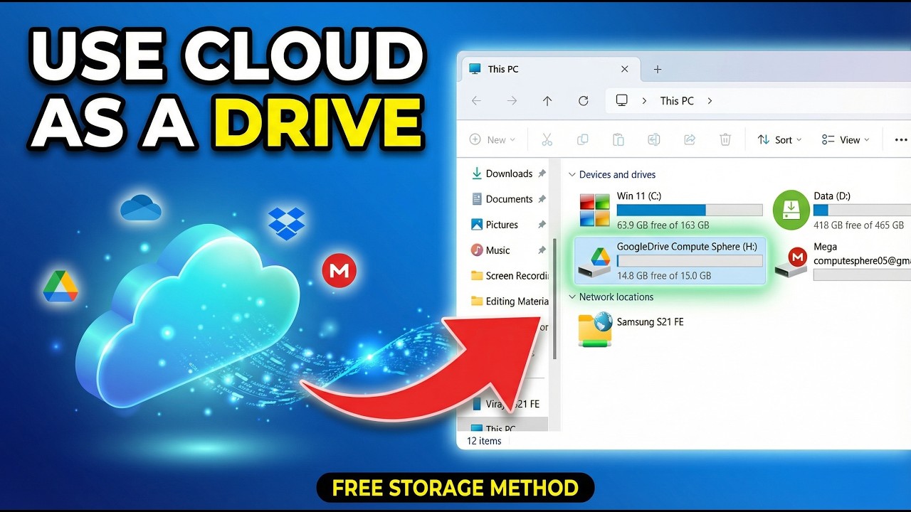 How to Use Cloud Storage as a Local Drive in Windows 11 (Free Method) | Hindi 2026