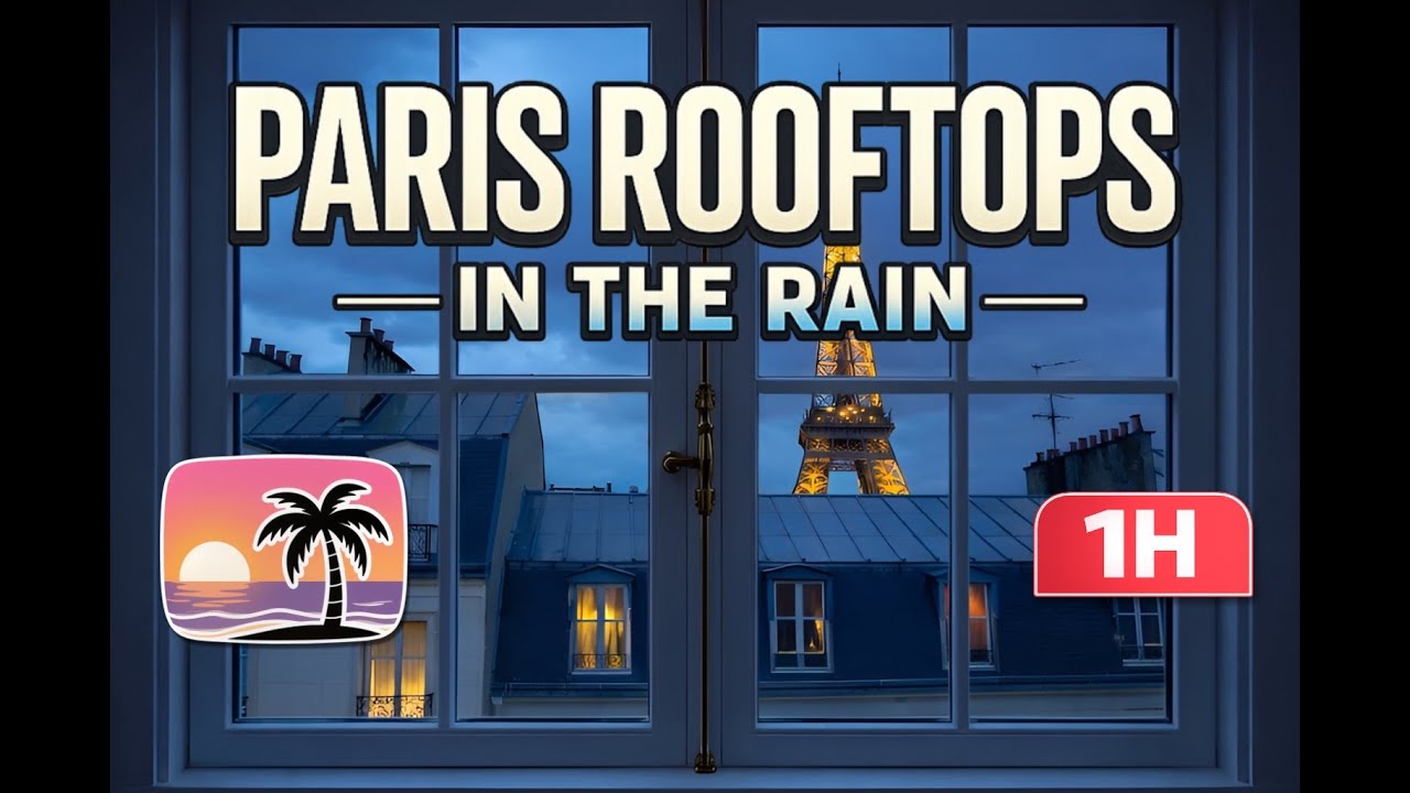 Rain Over Paris Rooftops — Eiffel Glow, Window Ambience & Distant Thunder (1 Hour)