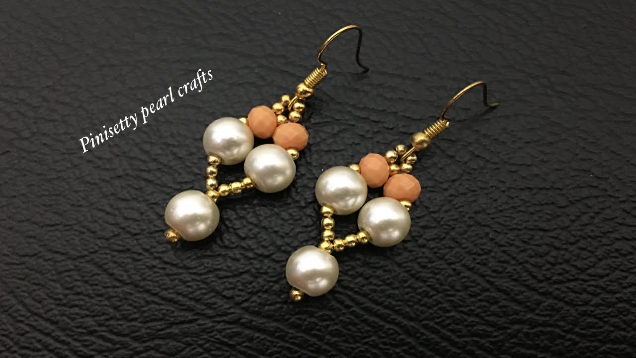 DIY/simple beaded rondelle earrings/how to make earrings/beaded pearl earrings tutorial/pinisetty