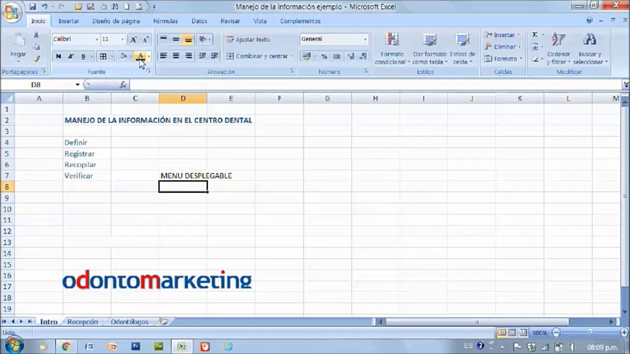Manejo de la información del consultorio dental Excel