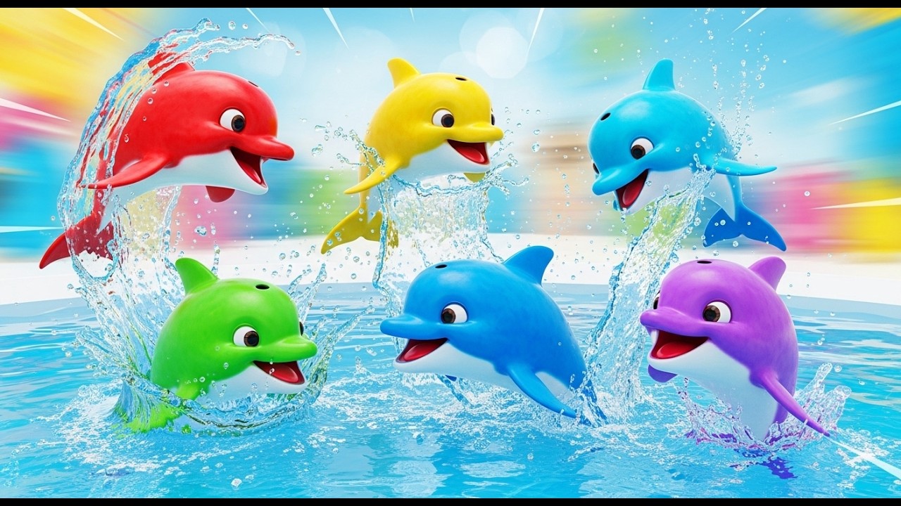 Cinco pequenos golfinhos de brinquedo Splash | Canção do Mar & Números para Crianças