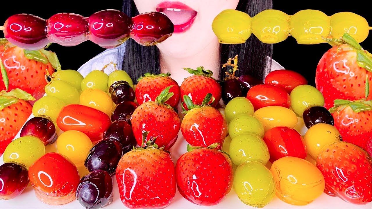 ASMR CANDIED FRUITS, STRAWBERRY, GRAPE, TOMATO FRUIT TANGHULU 딸기, 포도, 과일 탕후루 EATING SOUNDS MUKBANG