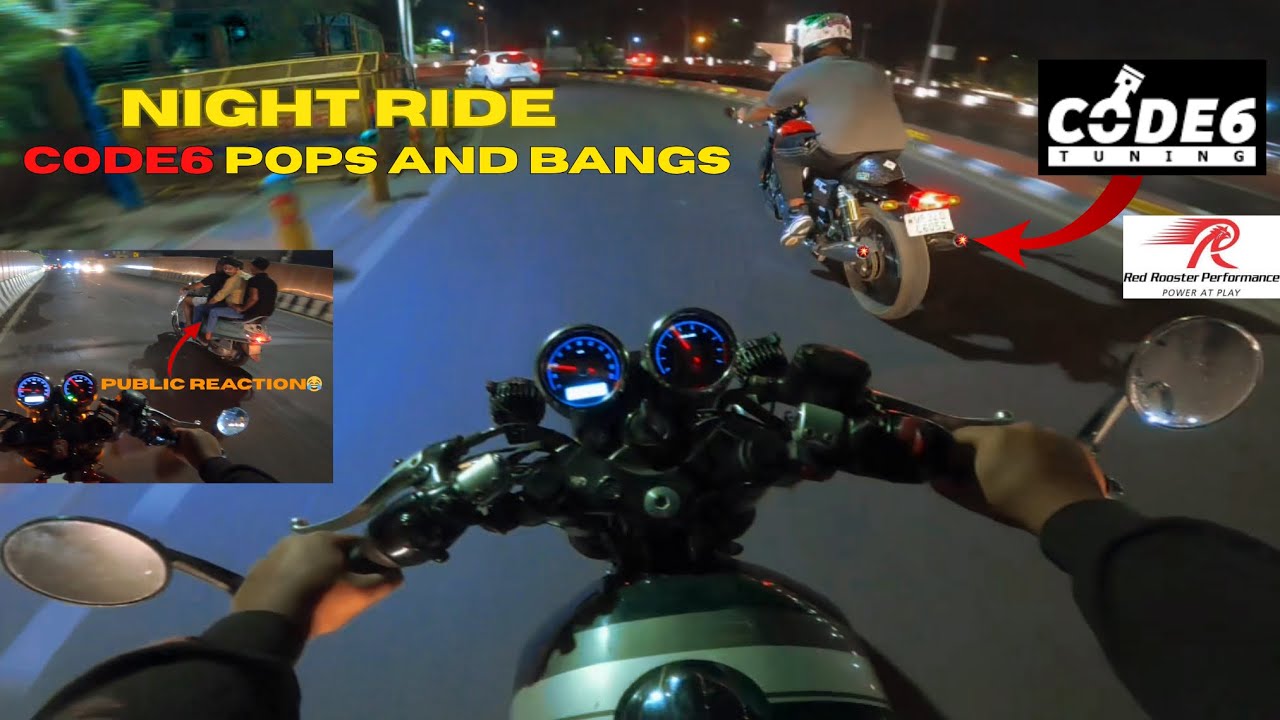 Code6 Continental Gt650 Night ride with Red rooster exhaust 💥 | Public reaction on pops and bang