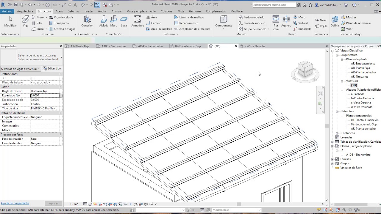 REVIT BASICO- CUBIERTA CON SISTEMA DE VIGAS