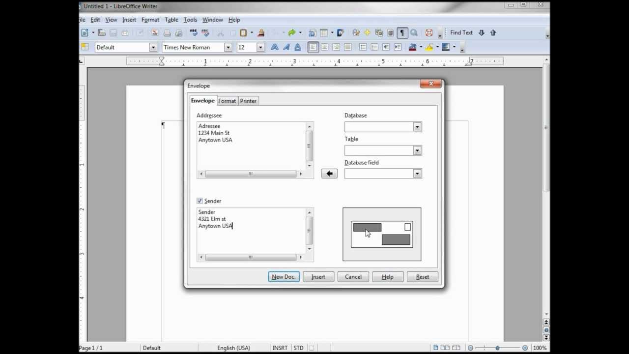 LibreOffice-Writer (42) Поля, Размер страницы, Конверты