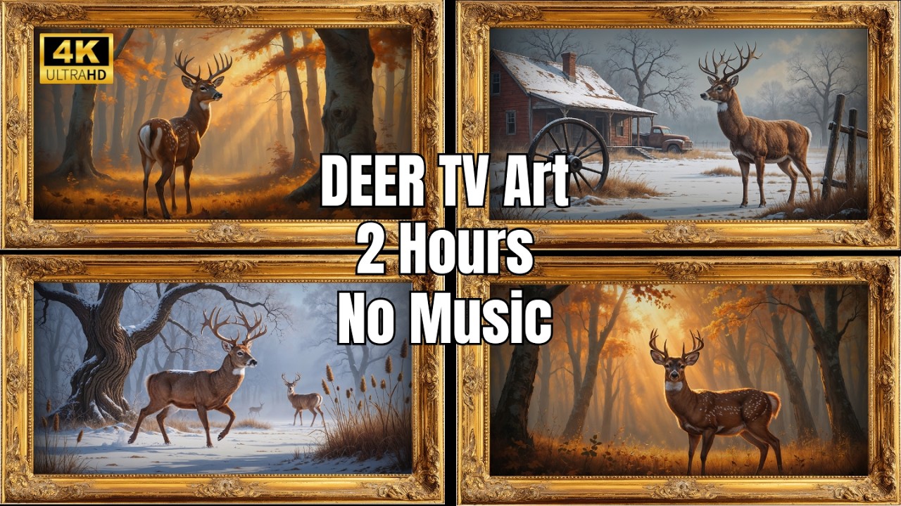 Frame Art TV Without Music : Peaceful Deer Artwork | Autumn & Winter Frame TV Art 4K