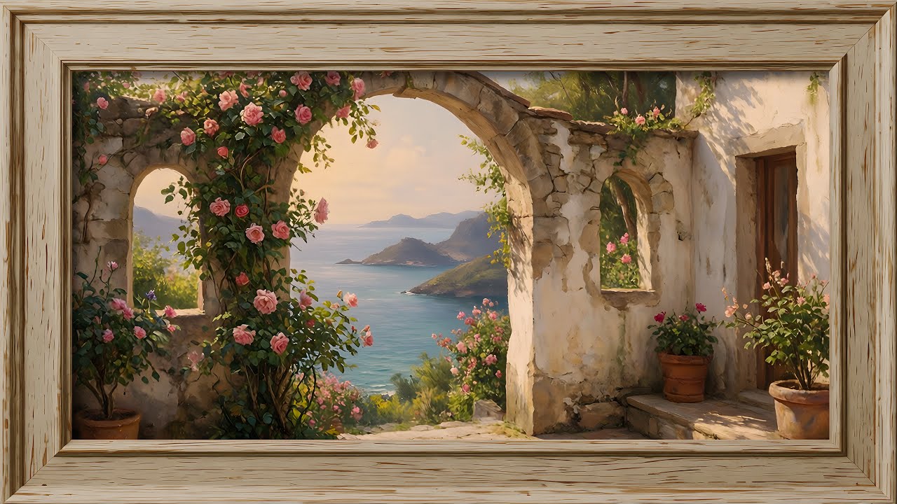 Mediterranean Rose Archway 🌹 4K Frame TV Art – 2 Hour No Music Screensaver