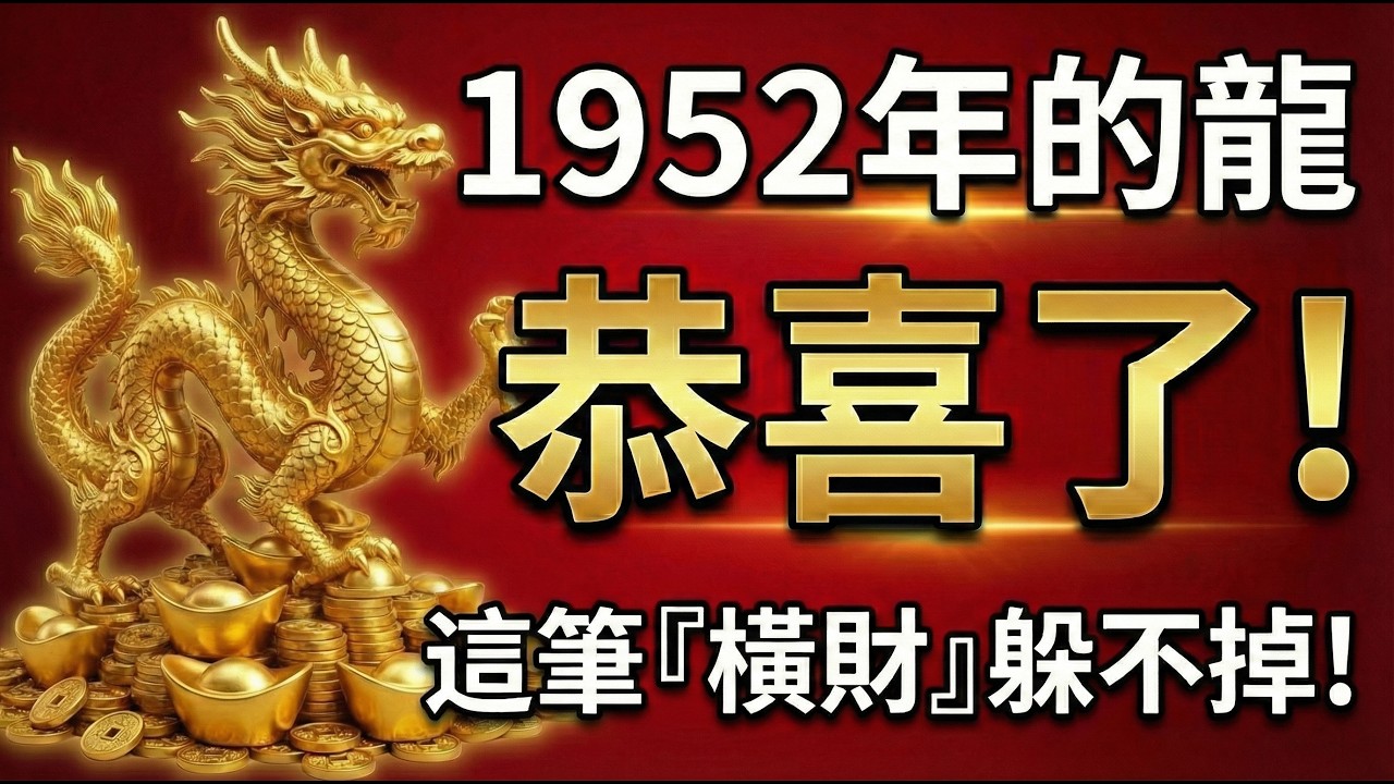 1952年的龍：恭喜了！老天爺終於點名，這筆『橫財』躲不掉！接到的人2026年必翻身！#生肖龍2026運勢 #1952年屬龍 #2026屬龍運勢 #橫財 #開運 #風水 #偏財 #1952年生肖龍