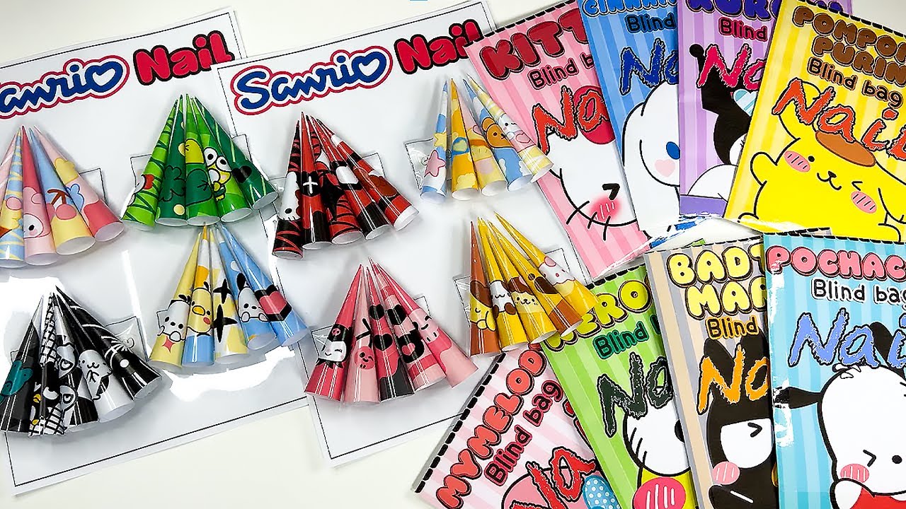 ☁️Paper diy☁️ Sanrio Nail Blind bag Paper ASMR - Kitty/Kuromi/Cinnamoroll/Mymelody/Purin/Keroppi