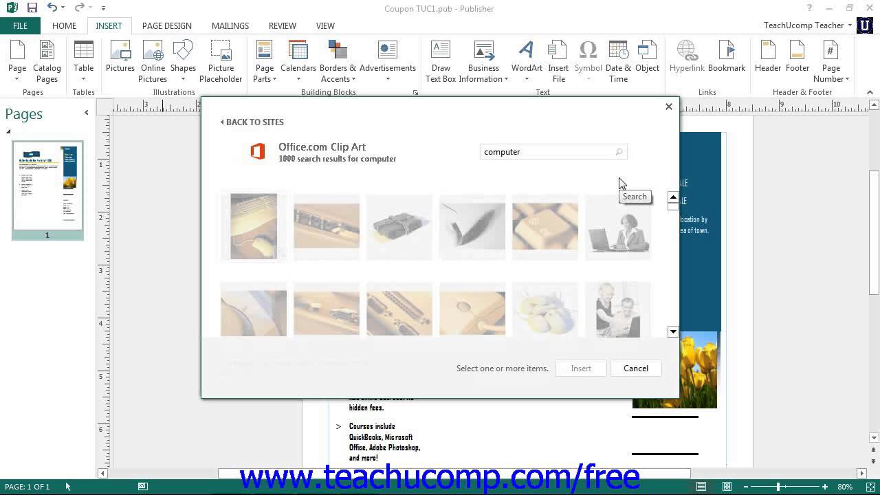 Publisher 2013 Tutorial Inserting Online Pictures Microsoft Training Lesson 3.5