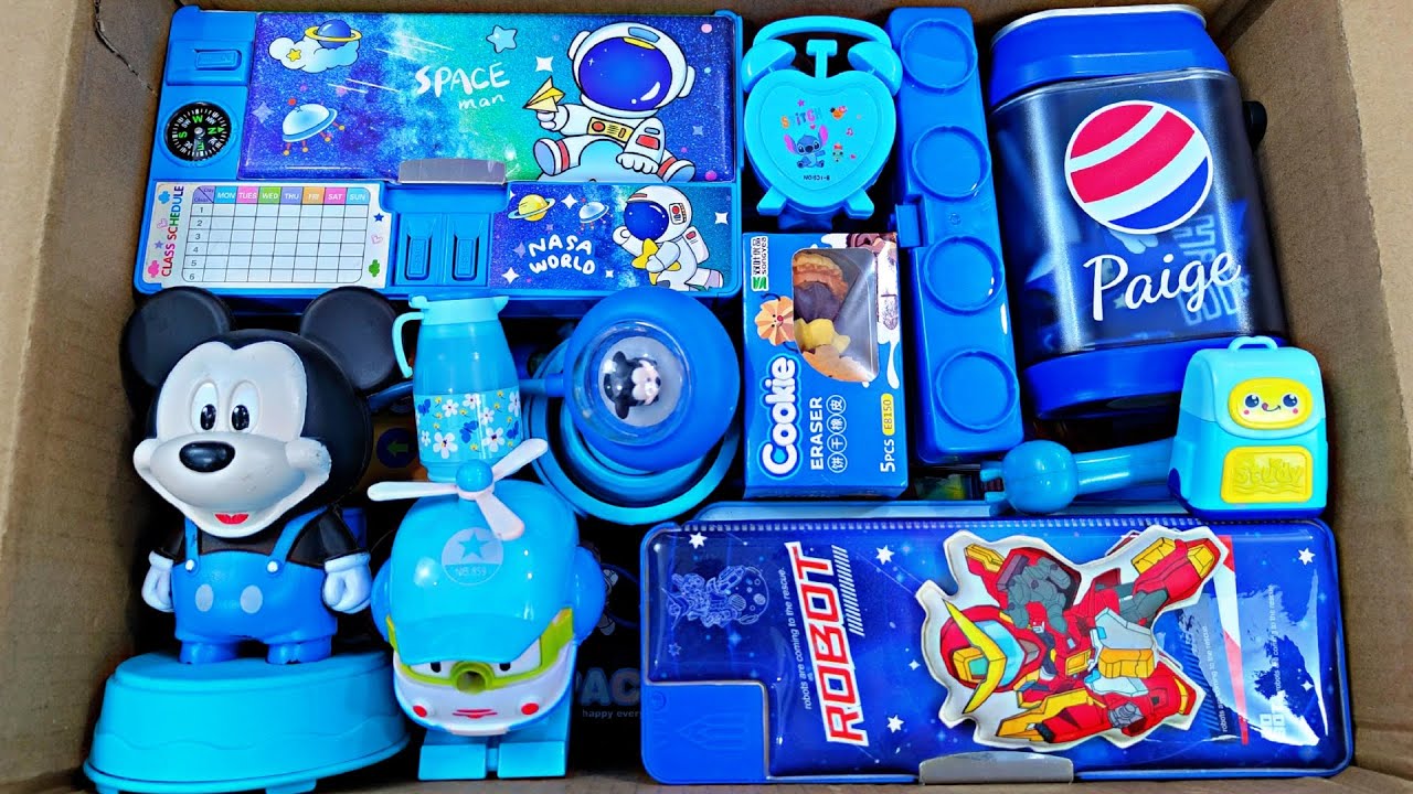 Unboxing Classic Blue Stationery 📚, Pencil box, Sipper bottle, Erasner, Sharpener, Pouch, Geometry