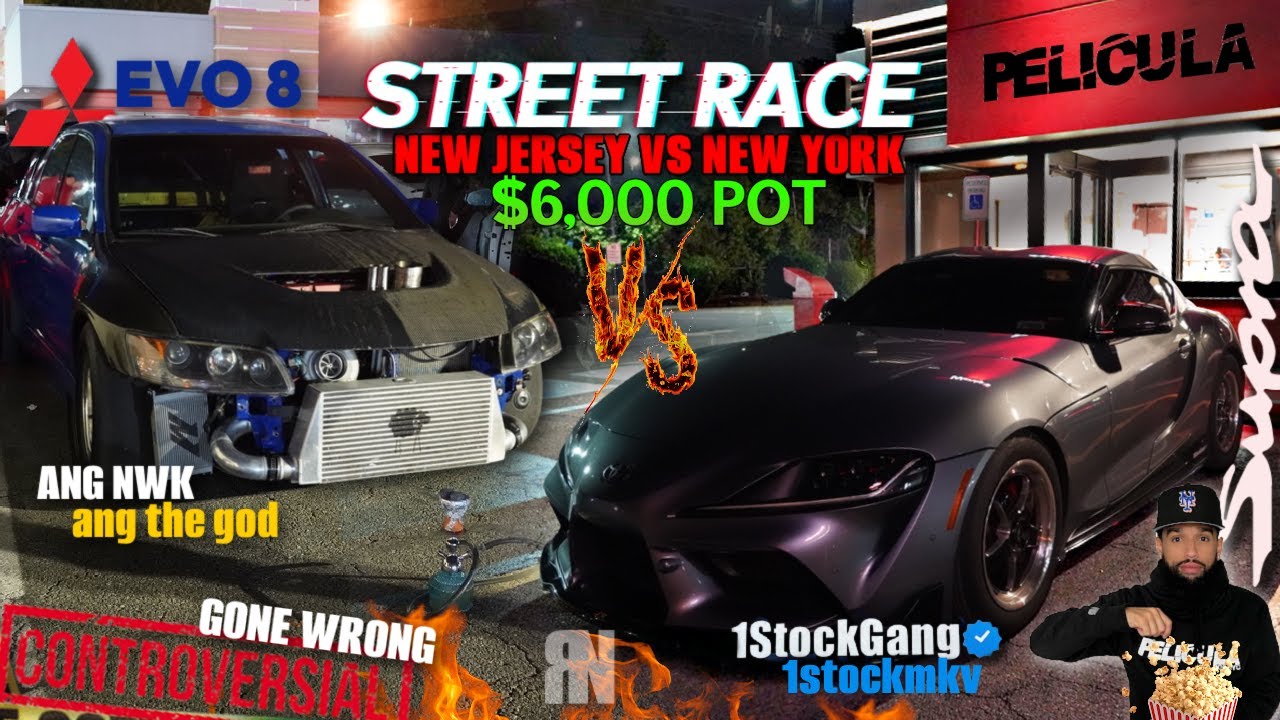 Street race very controversial gets heated 1stockgang mk5 supra modded vs built evo 8 (COPS PULL UP)