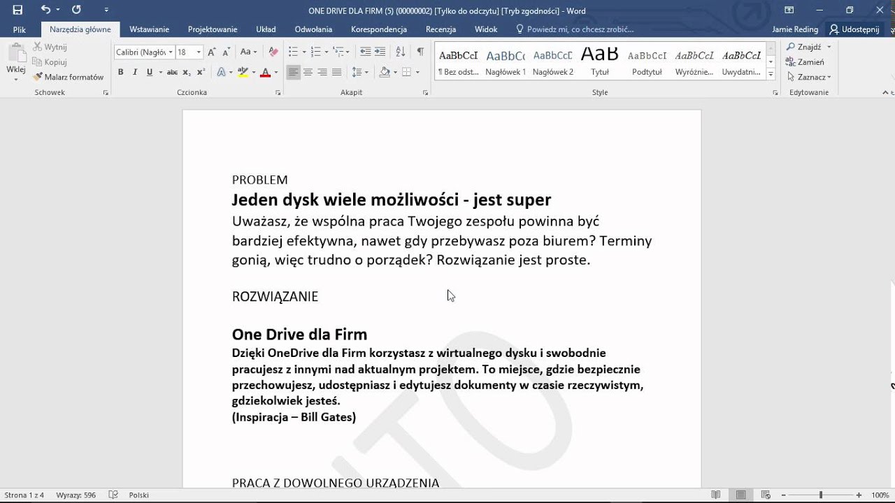 Office 365 dla Firm - Inteligentne dokumenty w programie Word