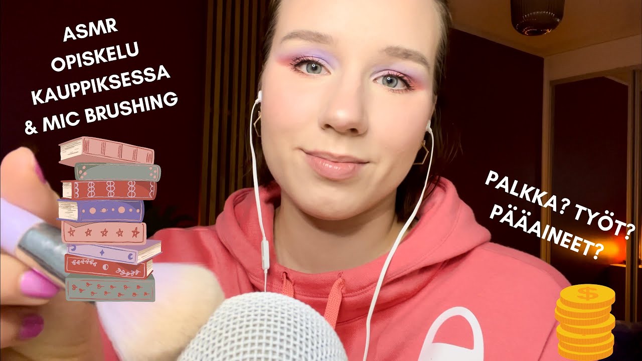 ASMR SUOMI Kauppatieteiden opiskelu 👩🏻‍💻 Mikin harjaus/mic brushing ja höpöttely