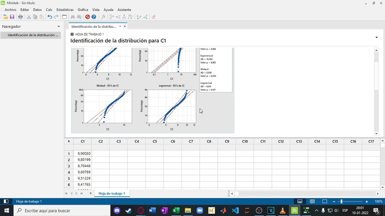 COMO SABER LA DISTRIBUCIÓN DE DATOS CON  MINITAB