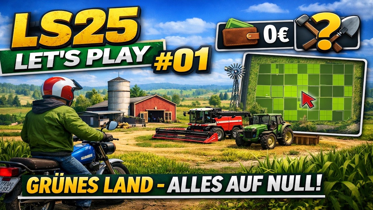 LS25 #01 – Start auf der leeren Map „Grünes Land“ | Alles auf Null! | [GER/LP]