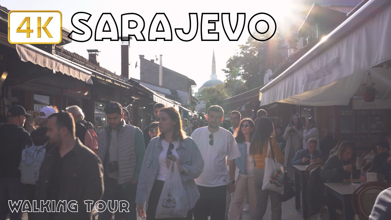 Sarajevo city walk 4K full HD 35mm beautiful capital of Bosnia and Herzegovina walking tour