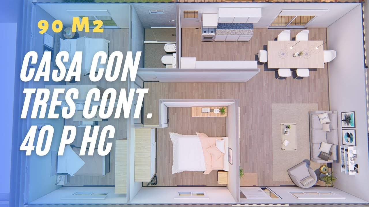 Casa con 3 contenedores 40 pies hc - 90 m2 totales