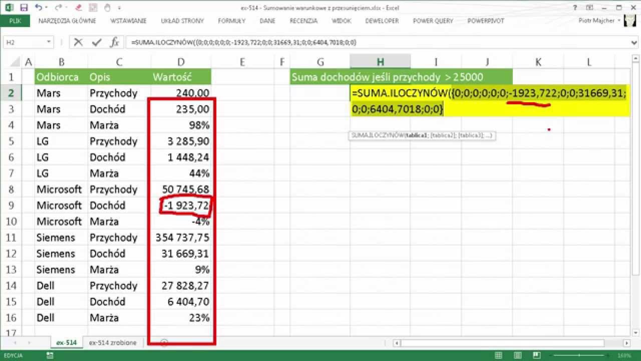 excel-514 - Sumowanie warunkowe z przesunięciem