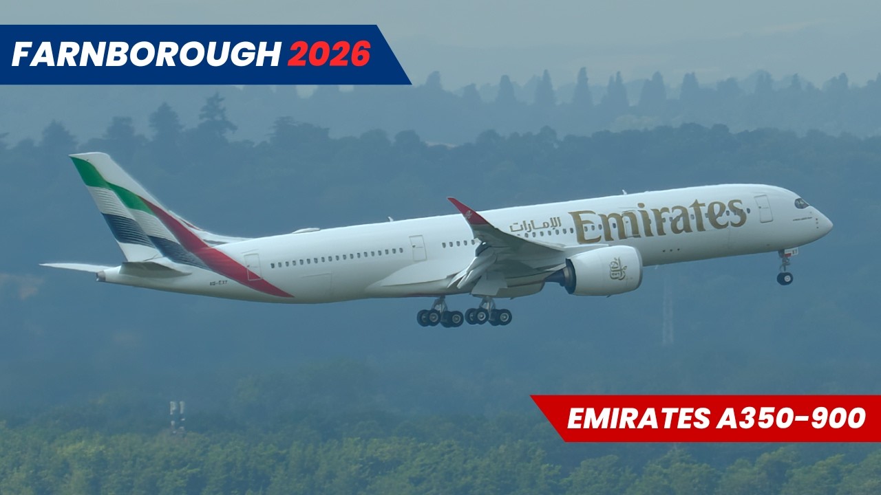 Emirates Airbus A350 A6-EXY arrives at the Farnborough Air Show 2026 #FIA26 #airbus #farnborough 