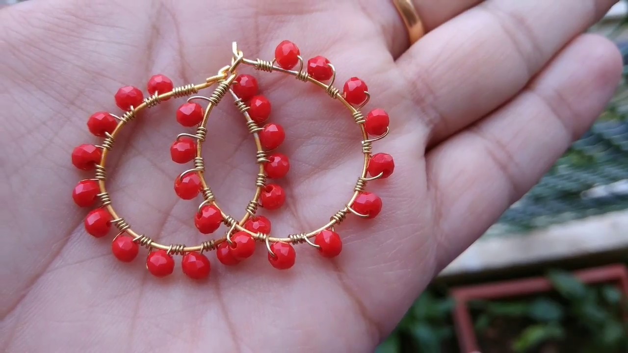 Wire wrapped hoop earrings making|| crystal beads hoop earrings tutorial|CC 116