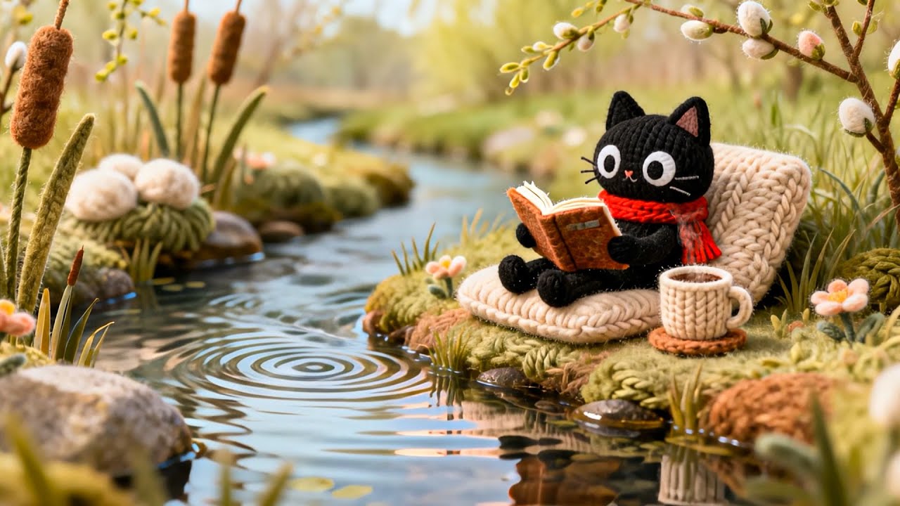 Quiet Spring Morning 🌸📖 Cozy Lofi Cat Reading by the Water | Study / Relax