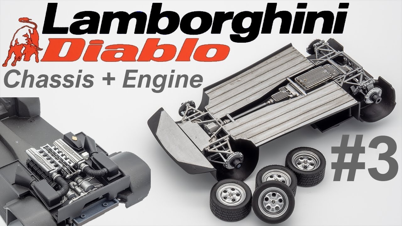 1/24 Lamborghini Diablo шасси + двигатель. Italeri 3685 #3