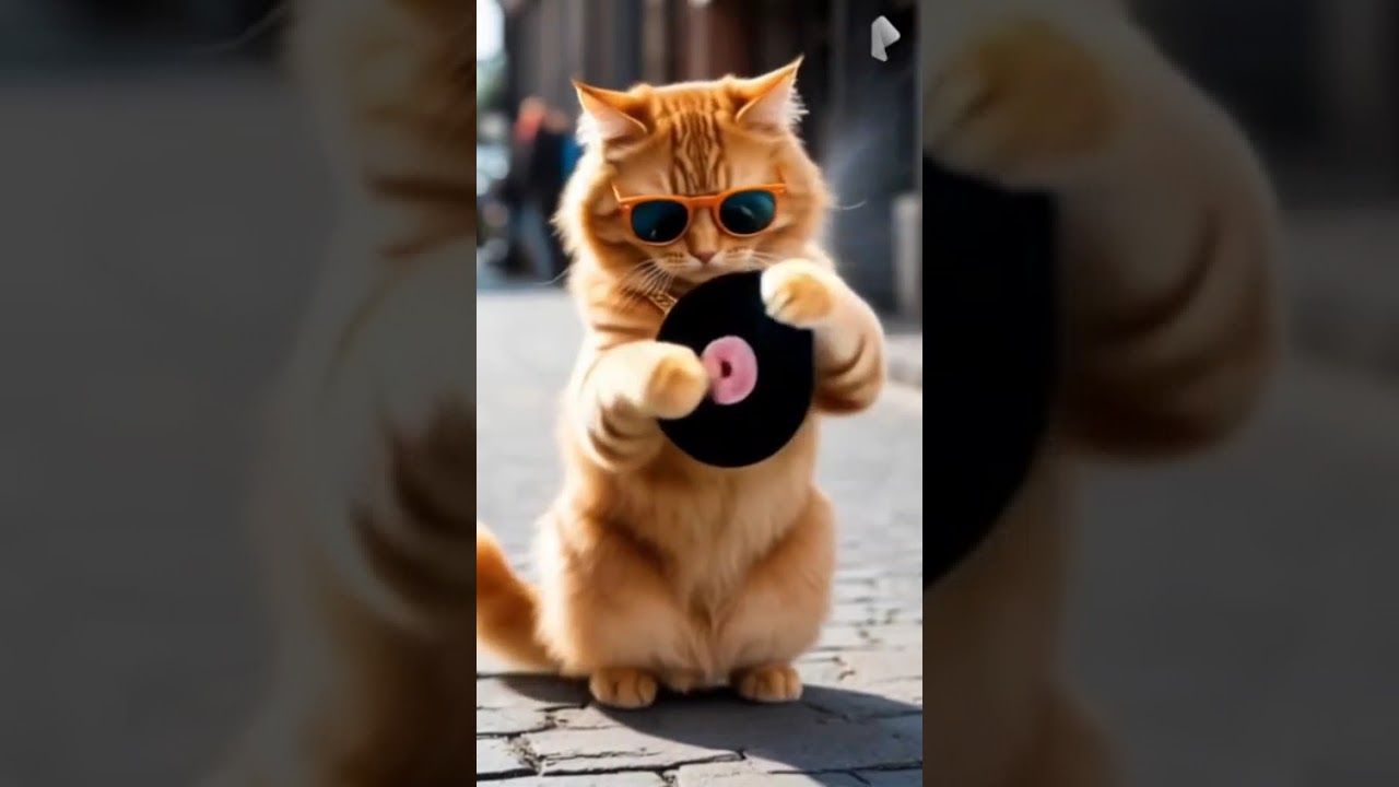 A fluffy orange cat wearing cool sunglasses and a gold chain.
