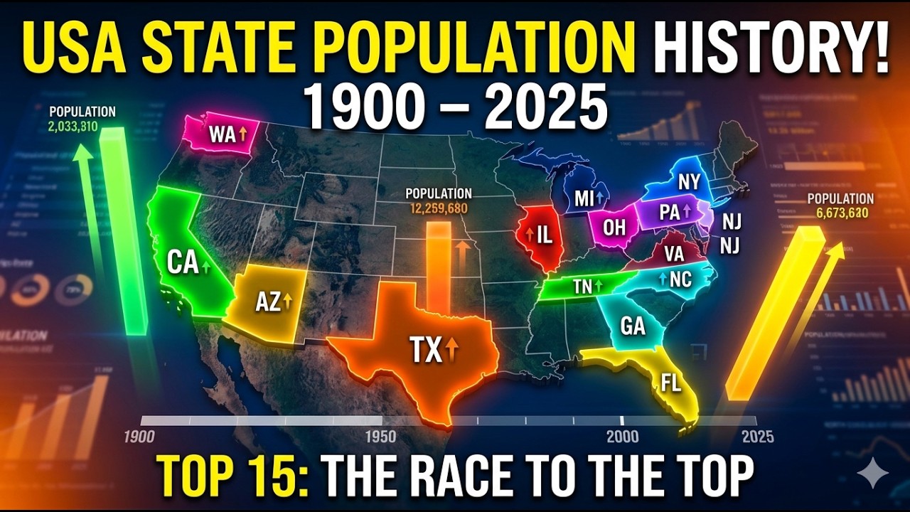 The Population Shift Top 15 US States 1900 to 2025