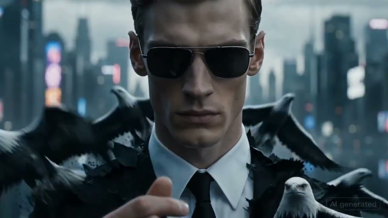 Male model walking in a cyberpunk city